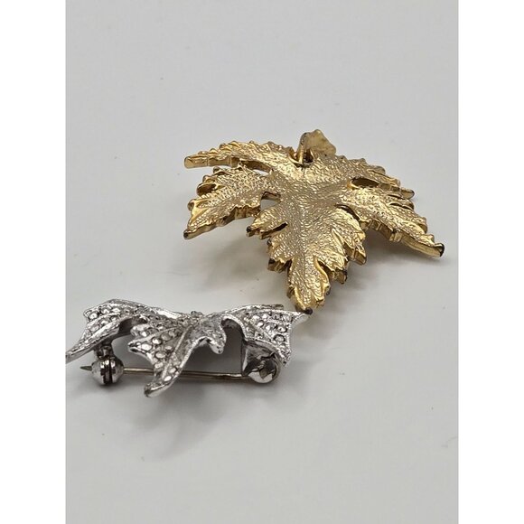 VTG 2PC Brooch Maple Leaf Set Gold Silver Tone Fall Classy Elegant Statement Pin - Picture 10 of 16